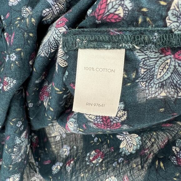 J. Jill 100% Cotton Pintucked Ditsy Floral Blouse Pleated Blue Green Size Medium - Picture 9 of 9